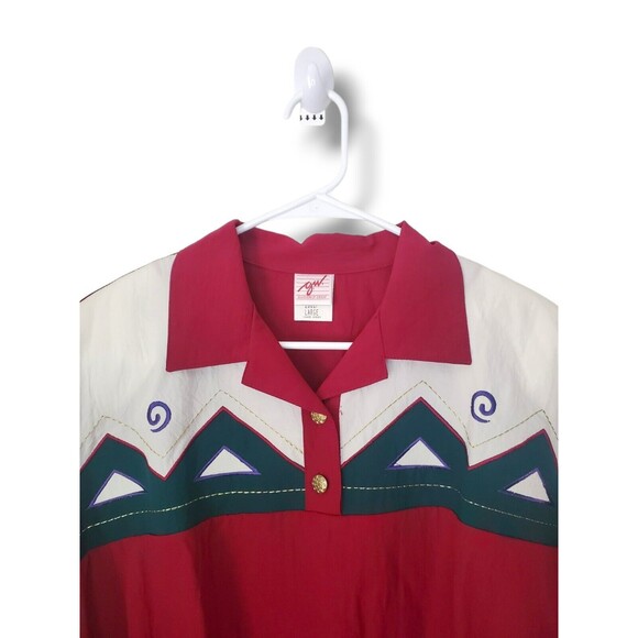 Vintage 80's Geometric Quarter Button Collared Pullover Top Sz L - Picture 4 of 14